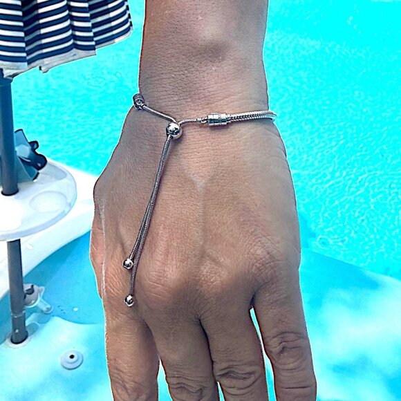 PANDORA Moments Snake Chain Slider Bracelet - Sterling Charm Bracelet for Women - Picture 8 of 11